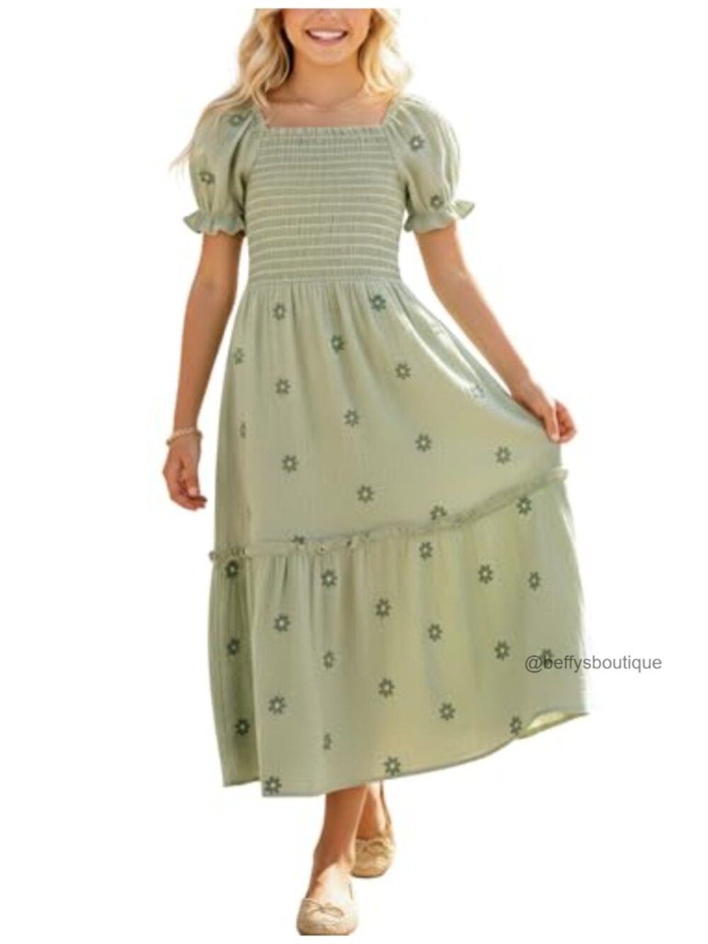Girls Maxi Cotton Floral Summer Dress Bohemian Smocked Tween 5-14
